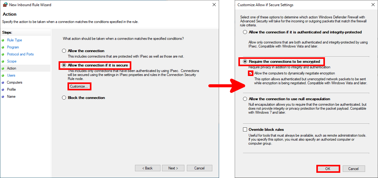 Configuration d'une règle du Pare-feu Windows exigeant des connexions IPsec chiffrées pour des communications sécurisées