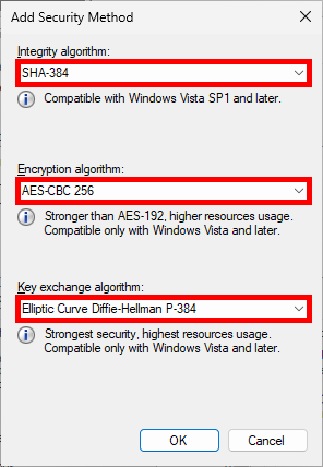 Fenêtre Ajouter une méthode de sécurité du Windows Defender Firewall with Advanced Security