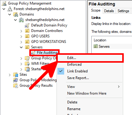 Modification de l’objet de stratégie de groupe pour l’audit des fichiers dans la Console de gestion des stratégies de groupe