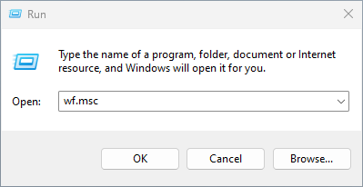 Windows run window with wf.msc written inside