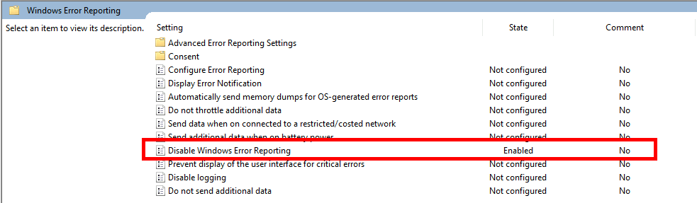Disable Windows Error Reporting with GPO