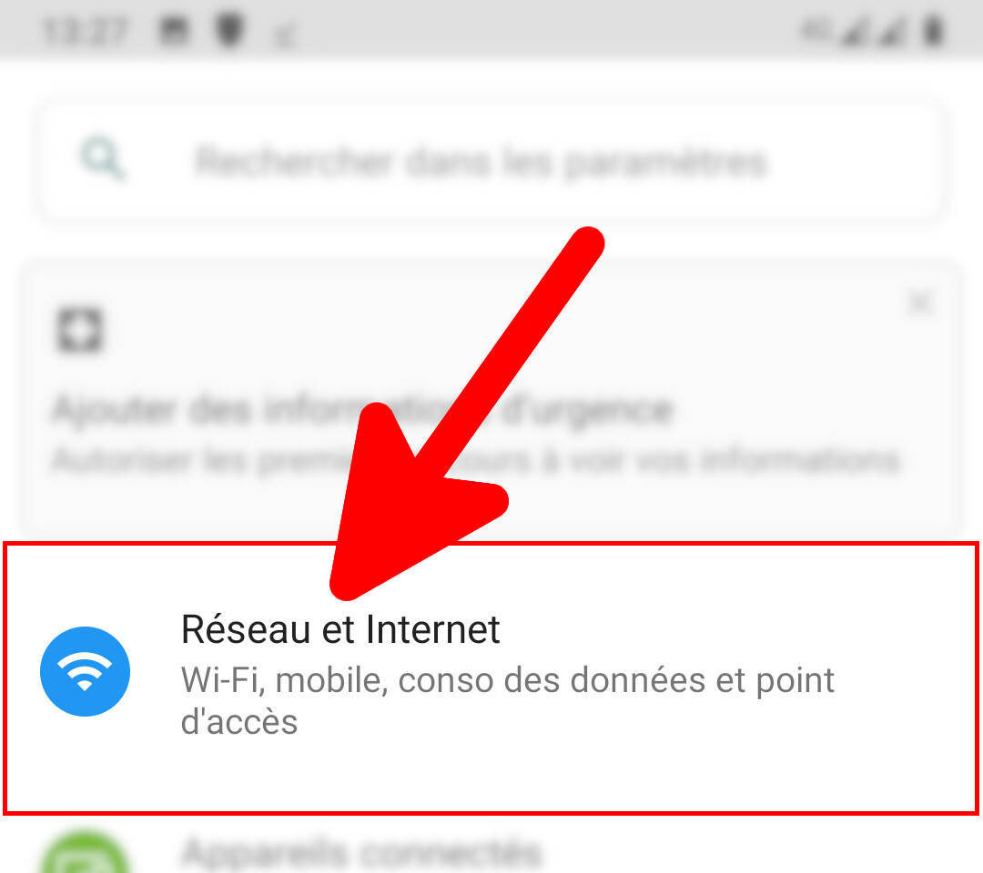 Android menu Réseau et Internet