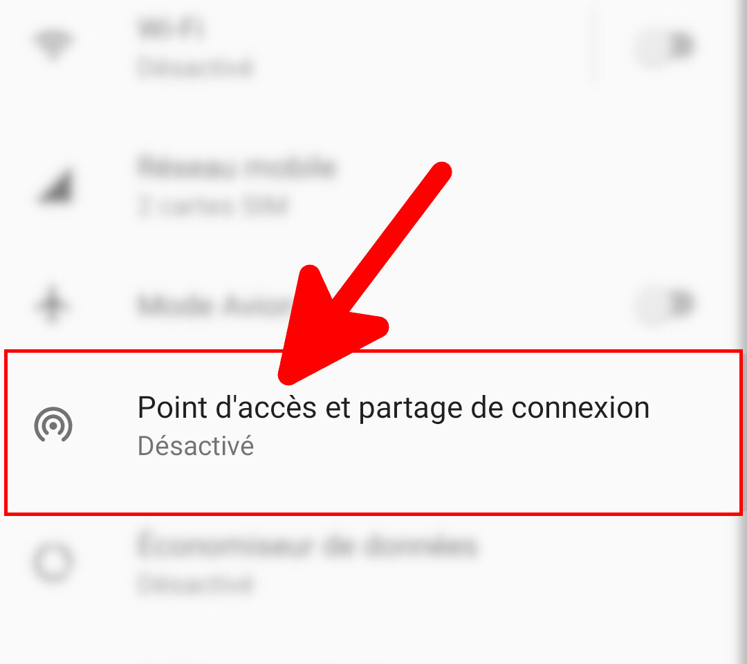 Android menu Point d'accès et partage de connexion
