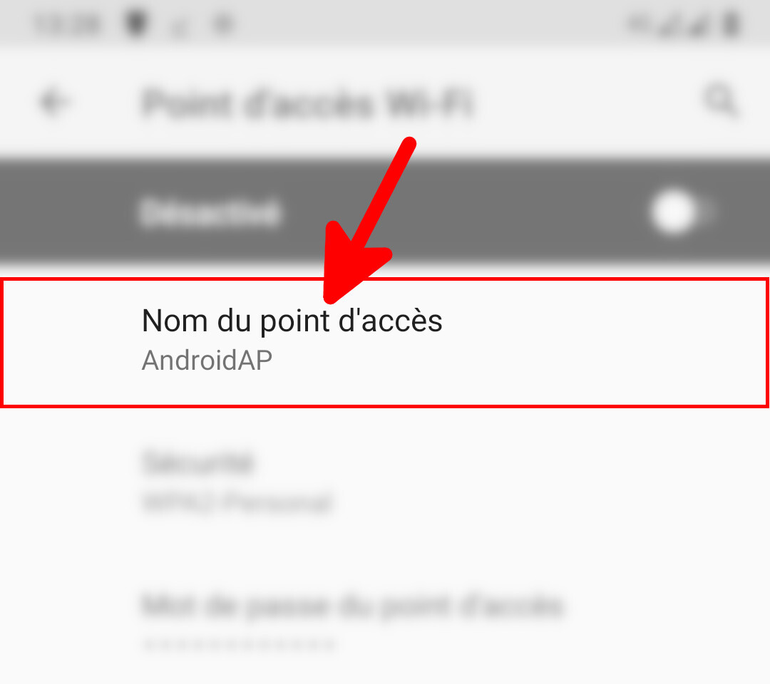 Android menu Nom du point d'accès
