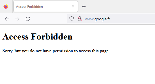 Capture d'écran du navigateur Firefox affichant la page 'Accès interdit'