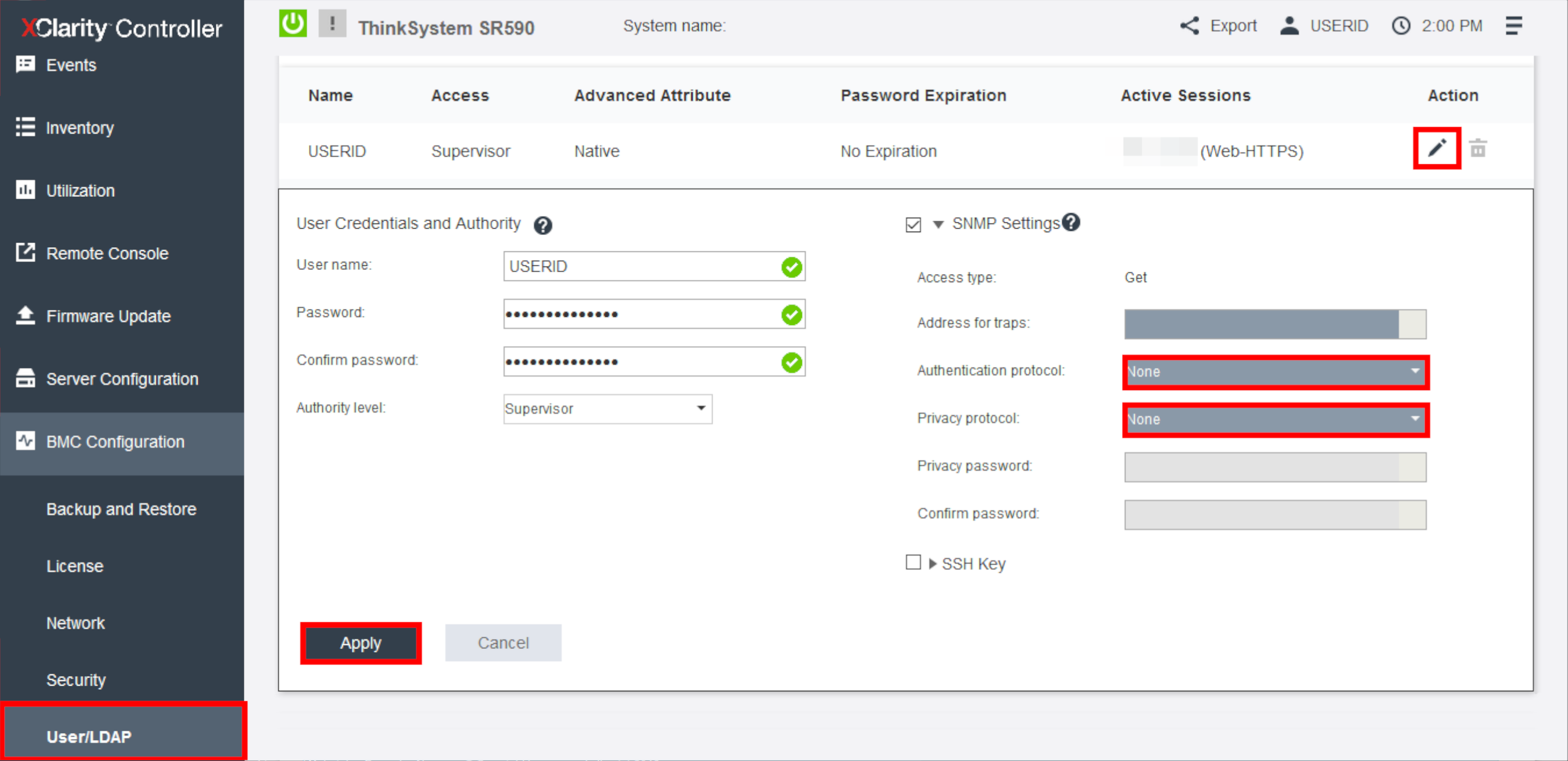 Lenovo XClarity Controller | XClarity Controller Users Ldap page
