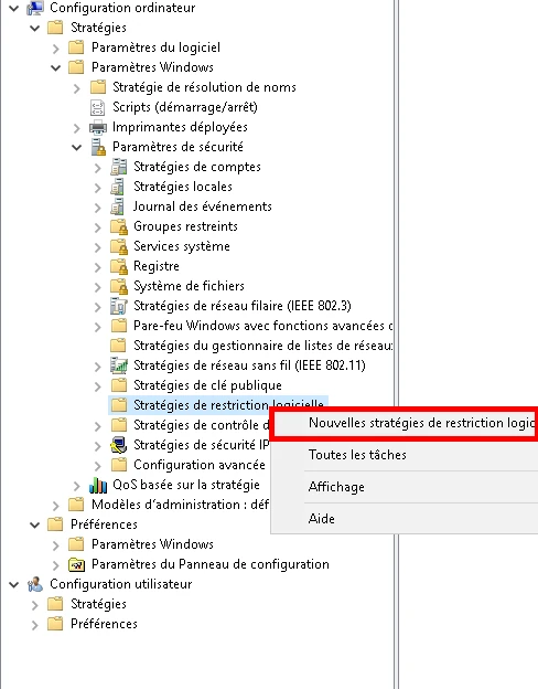 Création de stratégies de restriction logicielle dans l’éditeur de gestion des stratégies de groupe