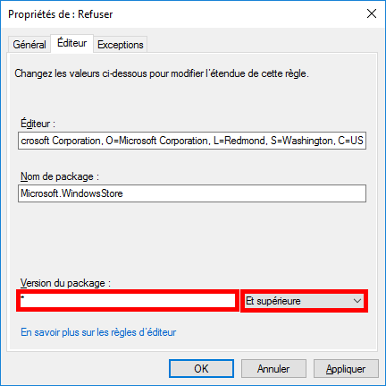 Configuration de la règle AppLocker du Microsoft Store pour toutes les versions du package