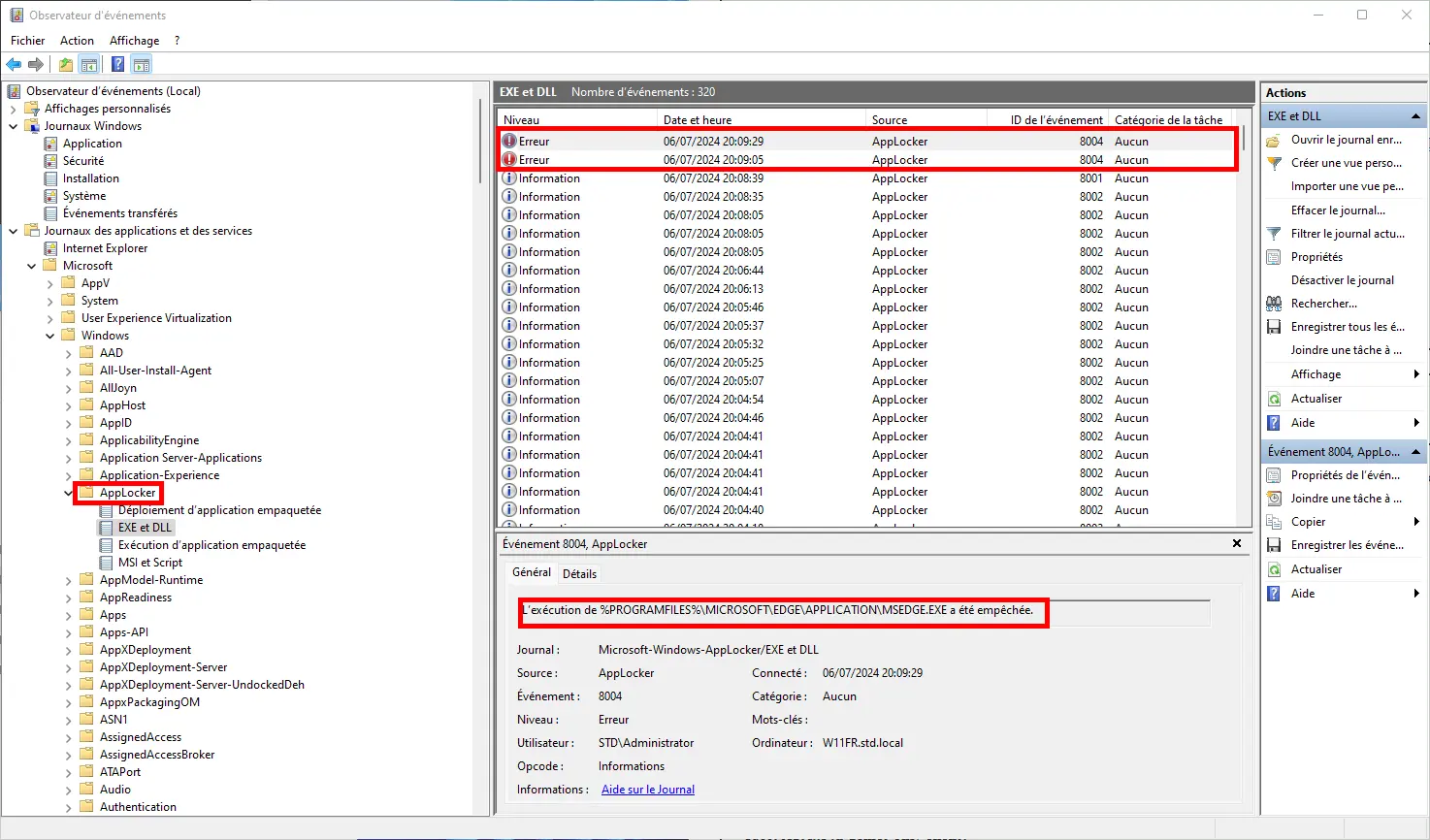 Identification d’un exécutable bloqué dans le journal EXE et DLL d’AppLocker