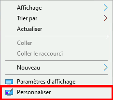 Menu de clic droit sur le bureau de Windows avec l'option « Personnaliser » en surbrillance.