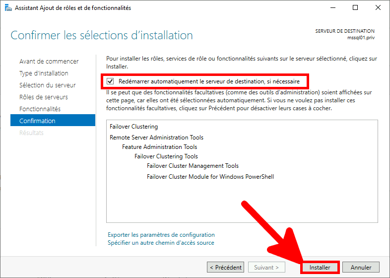 Windows | Assistant ajout de rôles et de fonctionnalités, Confirmer les sélections d'installation.