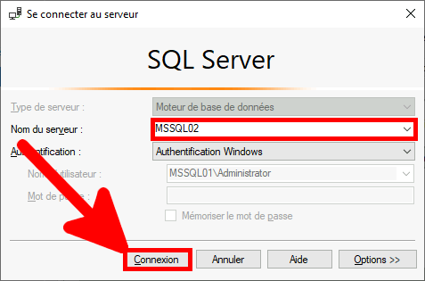 MSSQL Management Studio | assistant de création de groupe de disponibilité, se connecter au serveur.