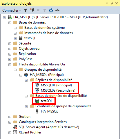 MSSQL Management Studio | groupe de disponibilité principal et secondaire.