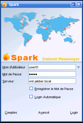 Fenêtre d'authentification du client spark