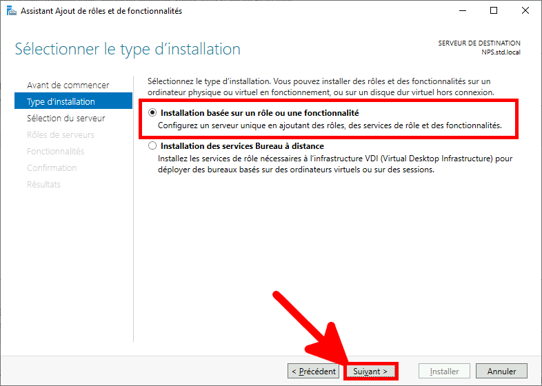 Windows | Assistant ajout de rôles et de fonctionnalités, Sélectionner le type d'installation