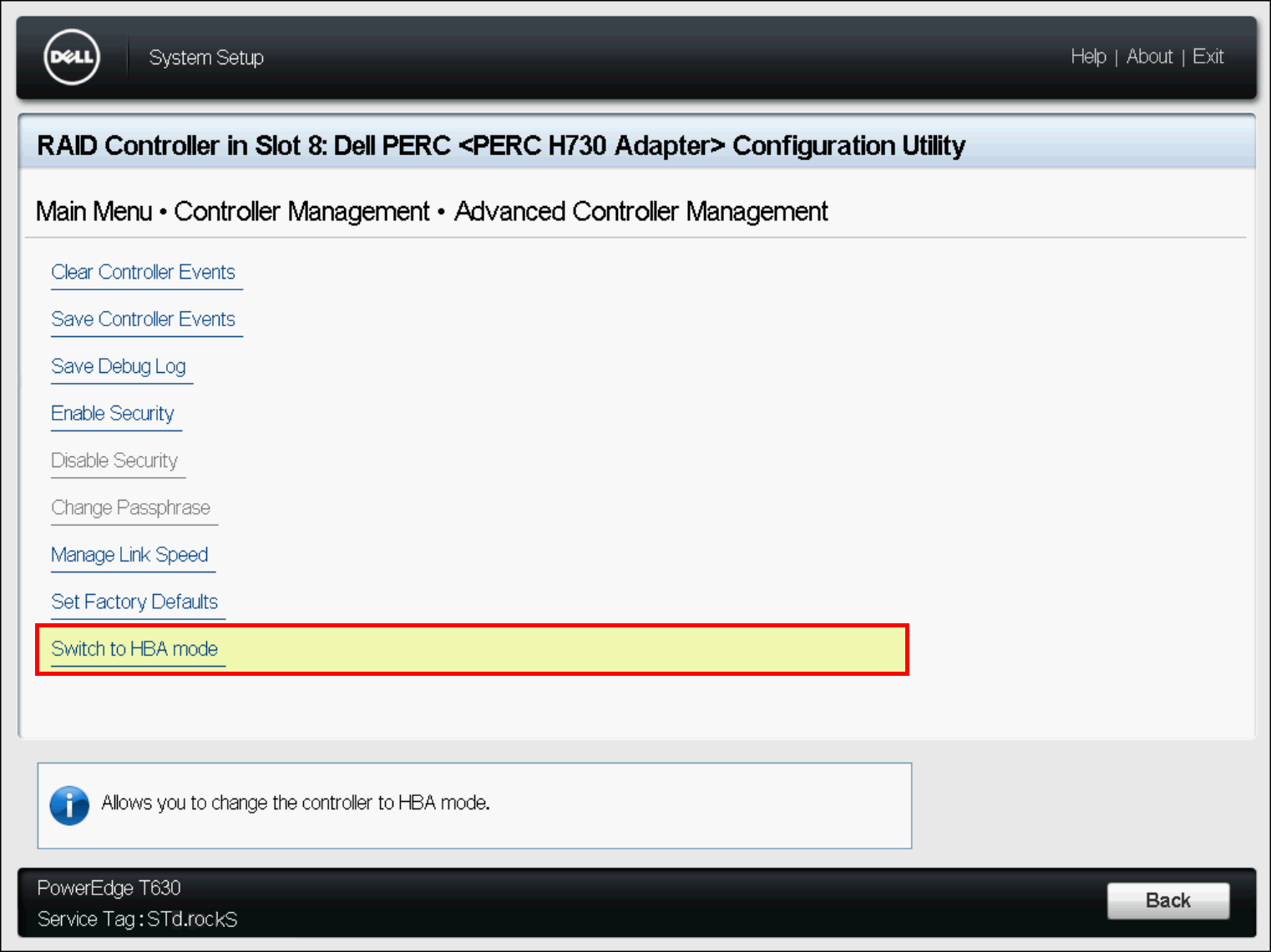 Option du contrôleur Dell PERC H730 pour passer du mode RAID au mode HBA et utiliser ZFS avec Proxmox VE 9