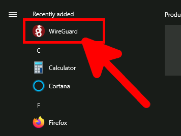 VPN WireGuard | Windows client, menu démarrer, programme wireguard