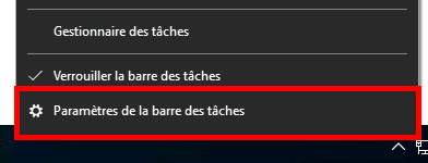 Windows 10 paramètre de la barre des tâches