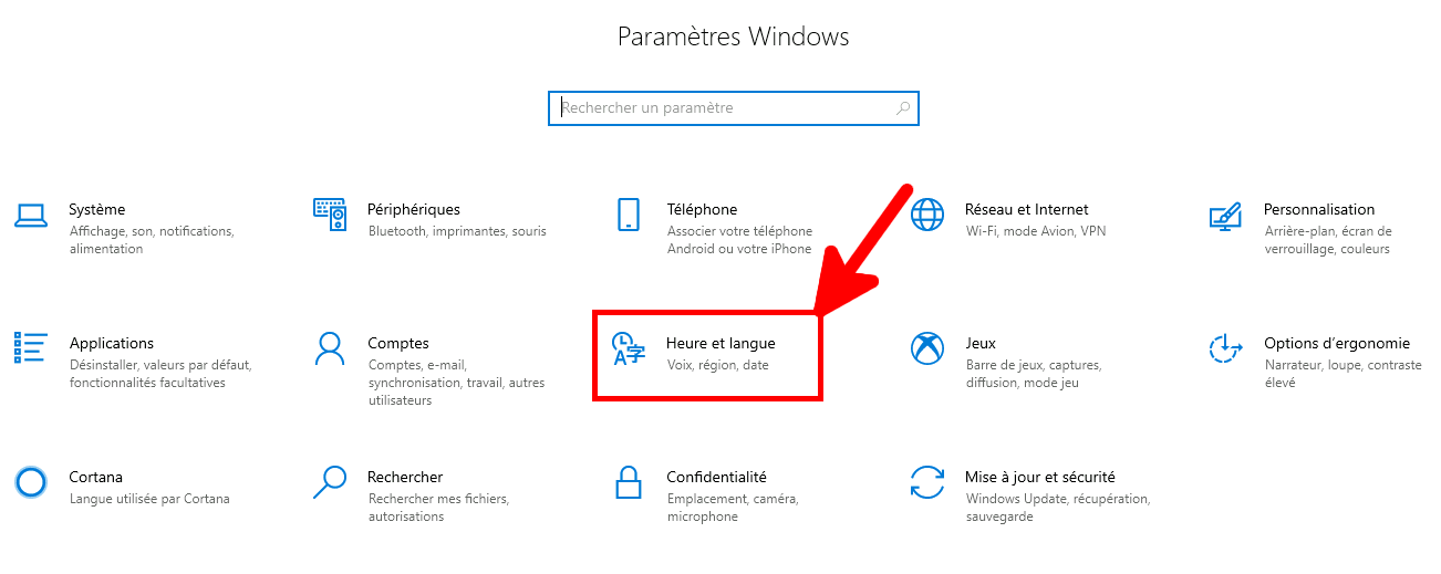 Windows 10 Menu Paramètres Windows.