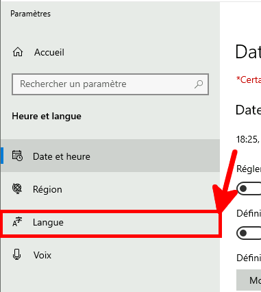 Windows 10 Language menu
