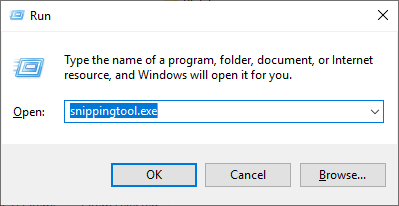 run command windows with snippingtool.exe