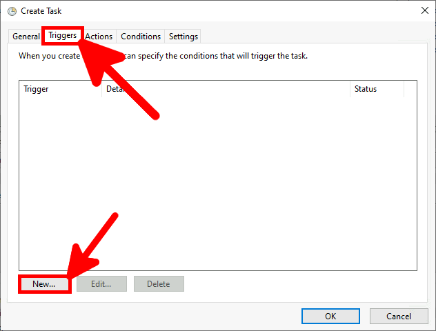 Windows Task Scheduler New trigger.