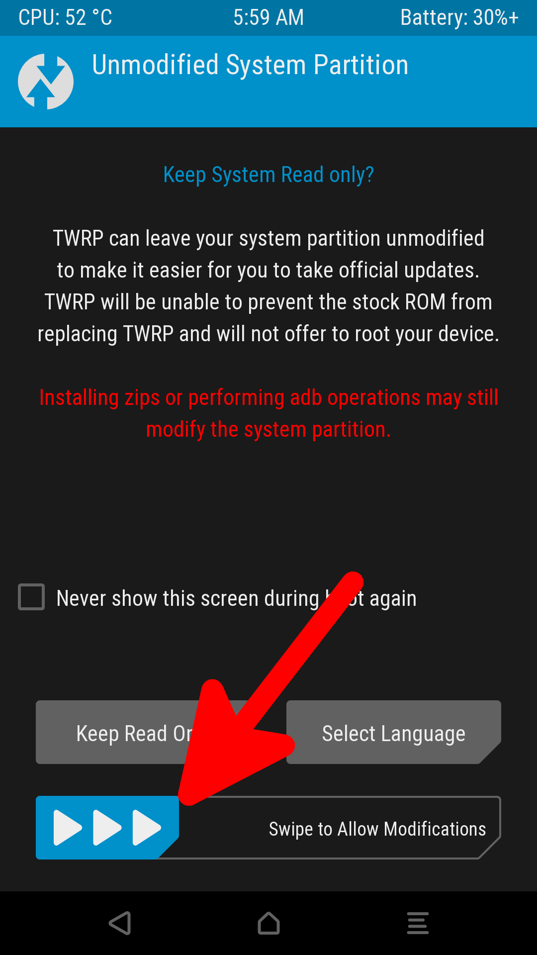 TWRP Unmodified System Partition