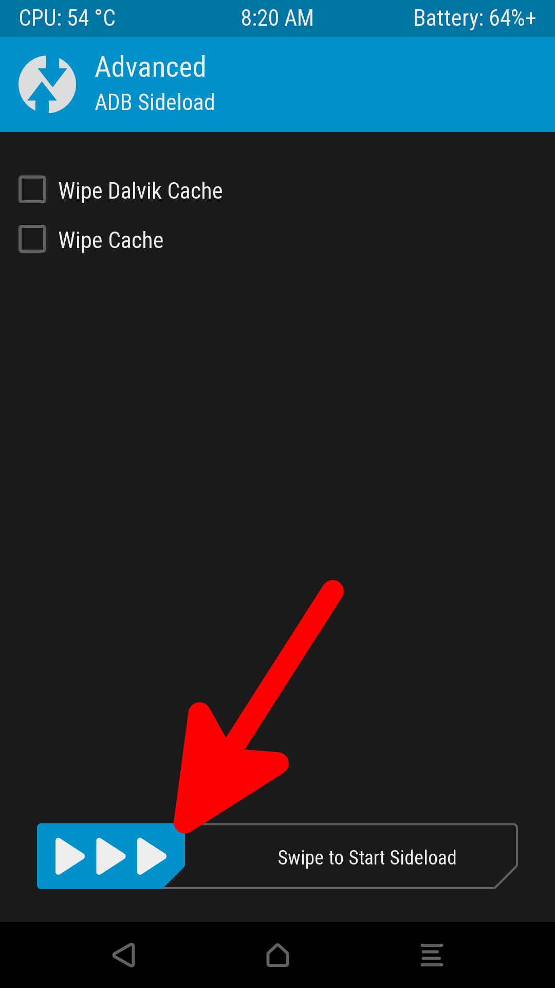 TWRP Swipe to Start Sideload