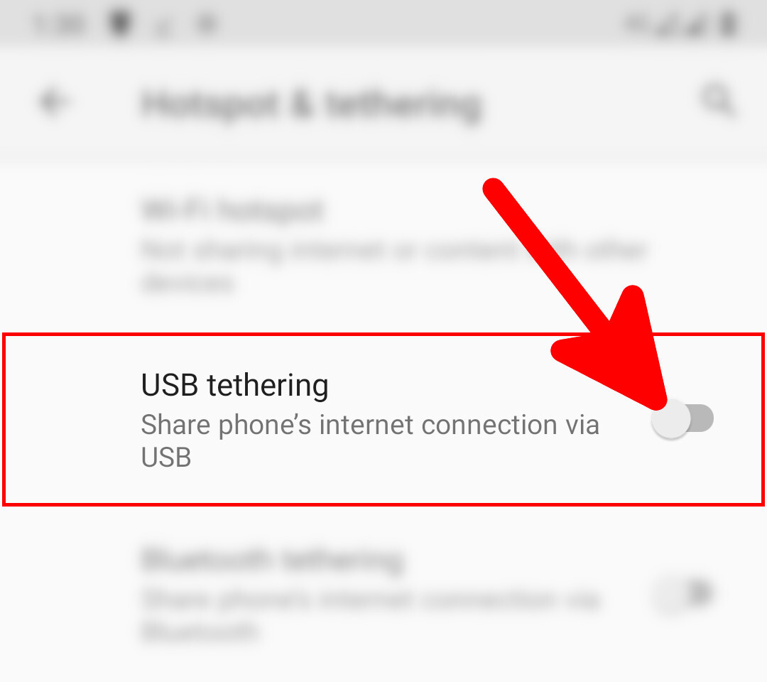Android Settings USB tethering off
