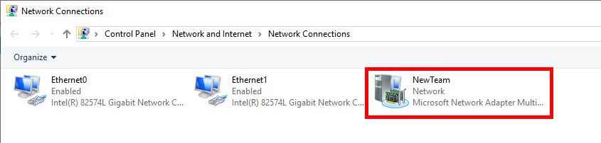 Windows Network Connections with a NicTeam network adapter