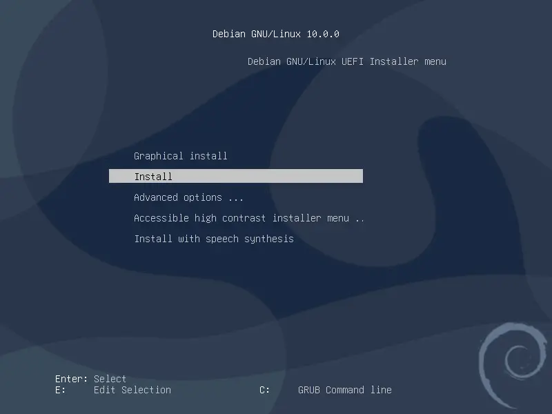 debian netinstall UEFI Installer menu