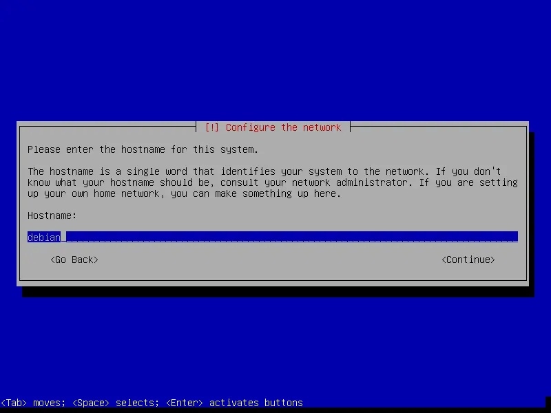 debian netinstall configure hostname