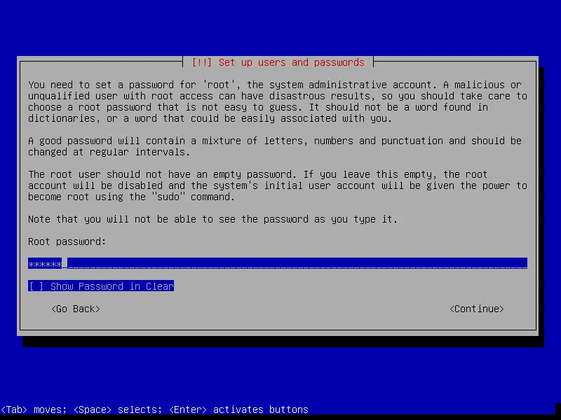 debian netinstall root password