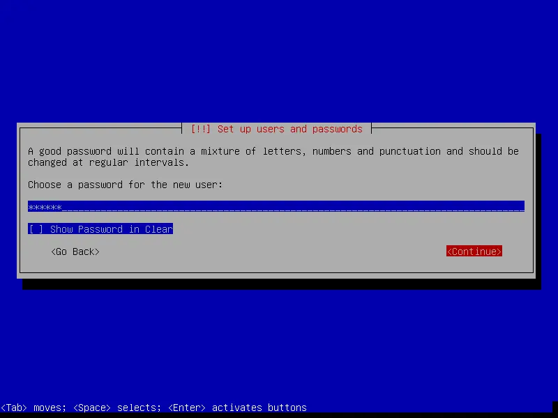 debian netinstall set up user password
