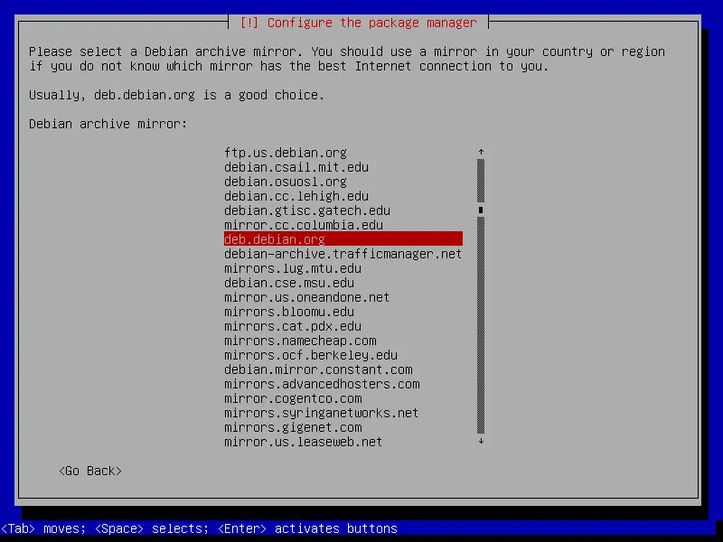 debian netinstall configure package manager