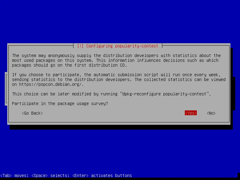 debian netinstall configuring popularity-contest