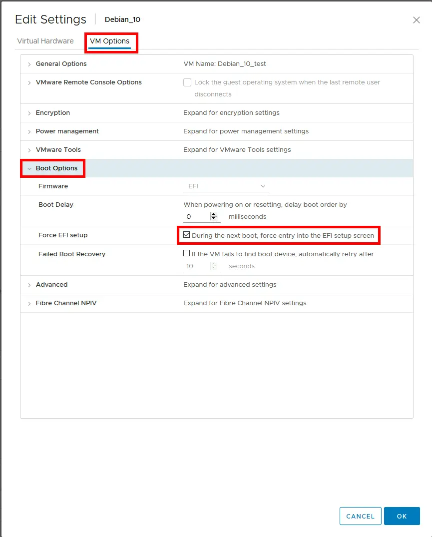 VMware vcsa 6.5 edit settings