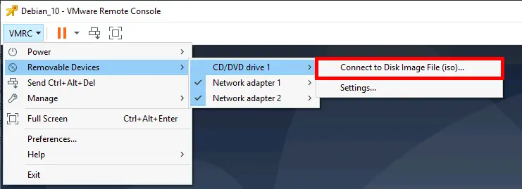 VMware Remote Console connecting ISO