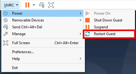 VMware Remote Console restarting guest