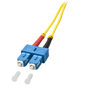 SC fiber optic connector with yellow cable.