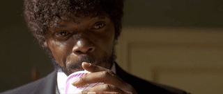 Samuel L. Jackson in Pulp Fiction movie, drinking soda