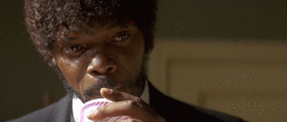 Samuel L. Jackson in Pulp Fiction movie, drinking soda