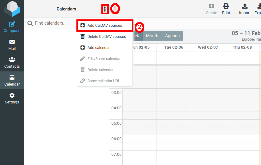 Roundcube adding a CalDAV sources menu