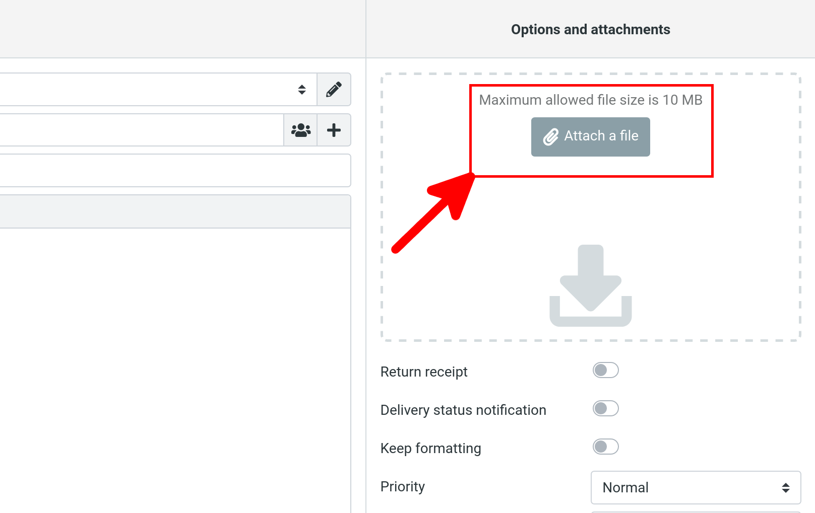 Rouncube attachements size value set to 10MB