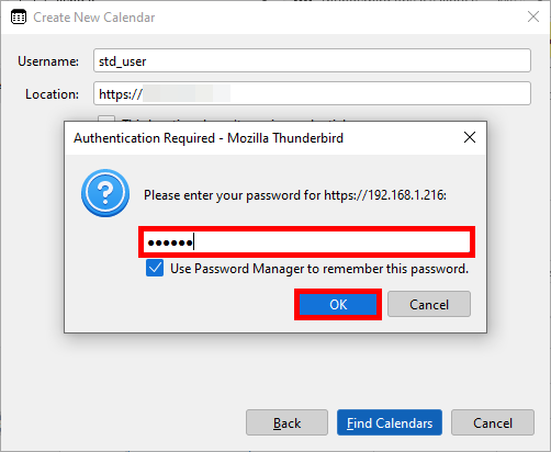 Thunderbird authentication required window