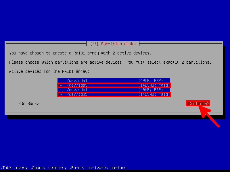 partition settings from the debian installation menu