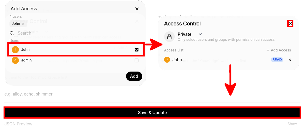 Granting a user access to a private model in Open WebUI