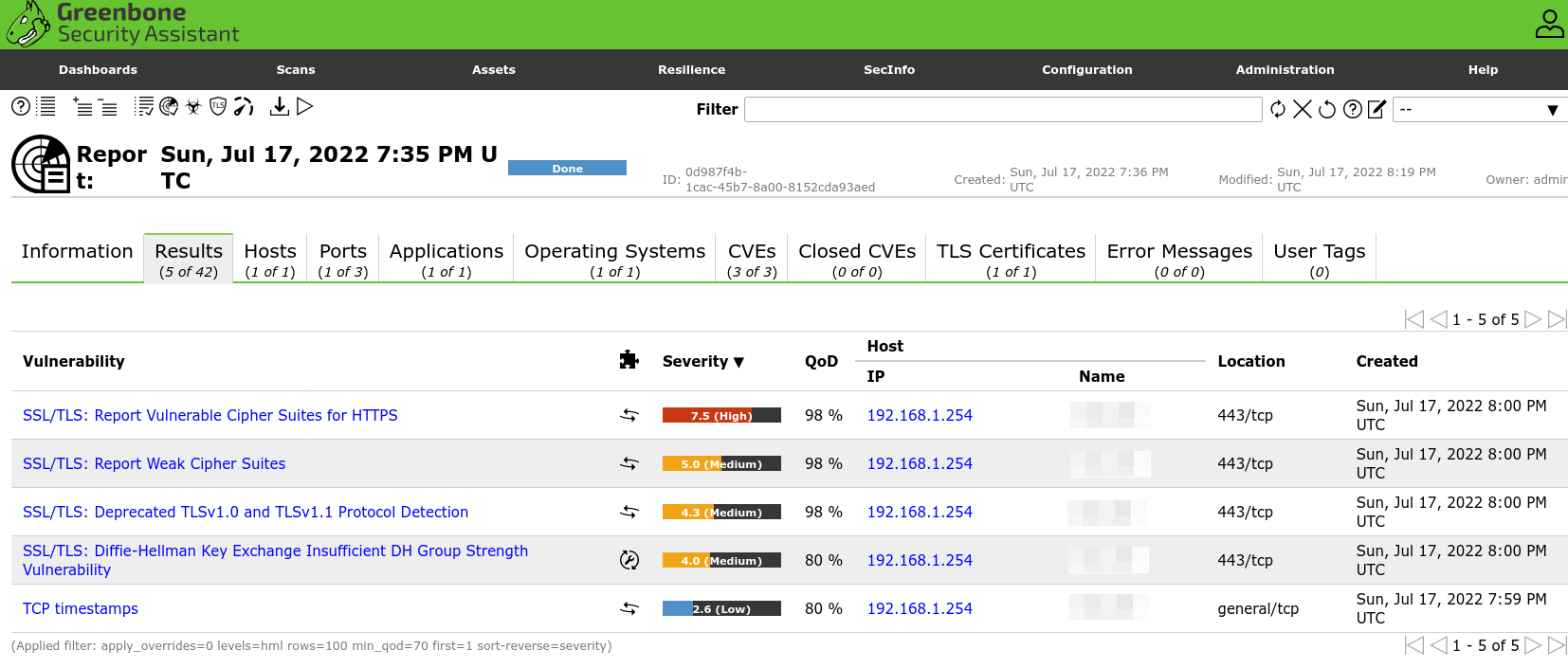 Kali Linux | Greenbone Vulnerability Manager, vulnerabilities report