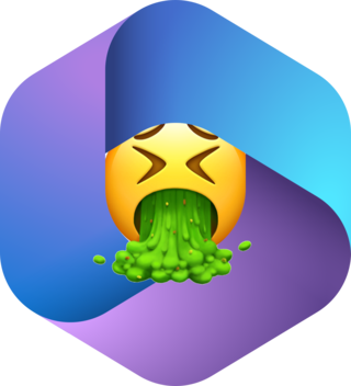 Microsoft Office logo with a vomiting face emoji, illustrating frustration with the installation process