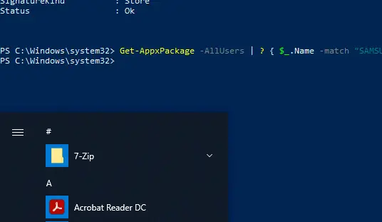 Windows 10 | PowerShell get-appxpackage command.